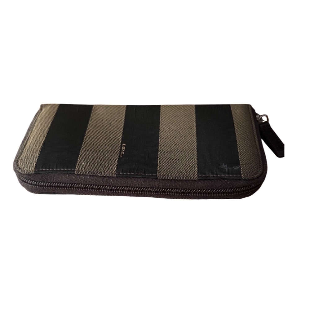 Fendi Pequin Striped Zip Around Continental Wallet Tobacco 2268-30878-098 4x7.5" - Picture 5 of 10